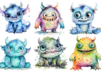 watercolor baby monster t shirt design for sale