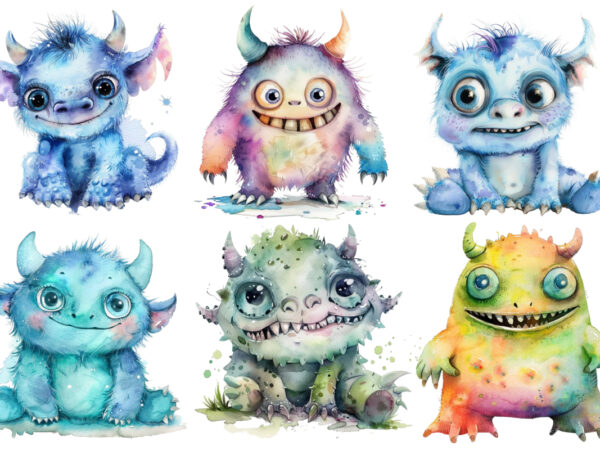 Watercolor baby monster t shirt design for sale