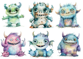 watercolor baby monster t shirt design for sale