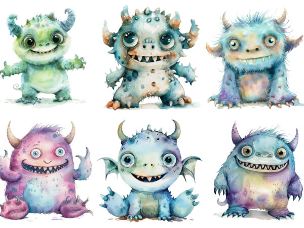 Watercolor baby monster t shirt design for sale