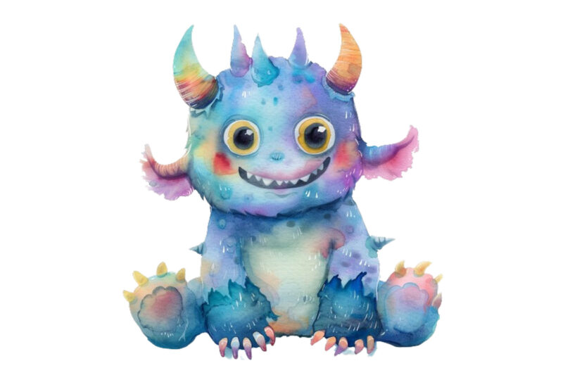 watercolor baby monster