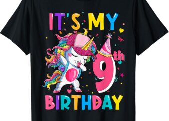 It’s My 9th Birthday Girl Cute Unicorn Birthday 9 Year Old T-Shirt