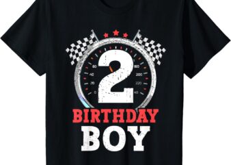 Kids 2nd Birthday Boy 2 Second Race Car Birthday Racing Car Flag T-Shirt