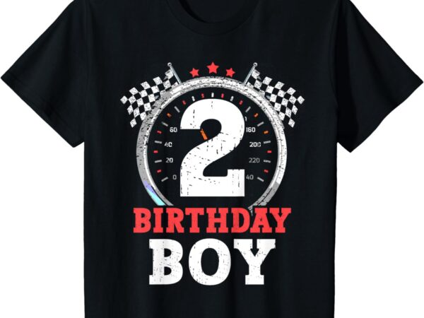 Kids 2nd birthday boy 2 second race car birthday racing car flag t-shirt