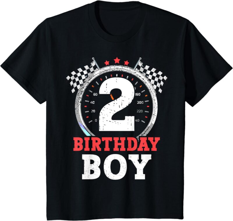 Kids 2nd Birthday Boy 2 Second Race Car Birthday Racing Car Flag T-Shirt