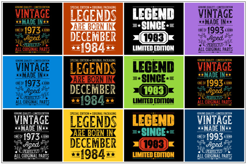 Legend Vintage Birthday T-Shirt Design Bundle-Trendy Pod Best T-Shirt Design Bundle