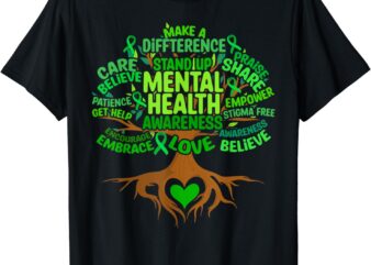 Mental Health Awareness Tree Mens Womens Grreen Ribbon T-Shirt