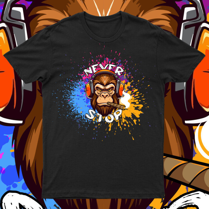 Never Stop | Funky Monkey T-Shirt Design For Sale!!