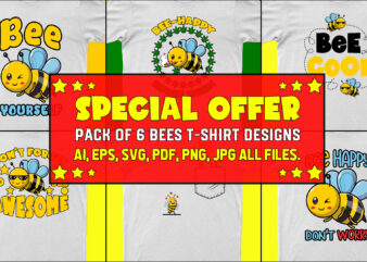 Pack Of 6 Bees T-Shirt Designs For Sale!! | Ready To Print | 50% off!!
