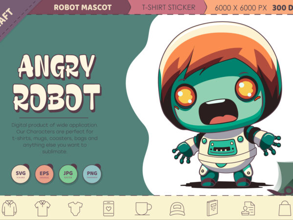 Angry cartoon robot. t-shirt, png, svg.