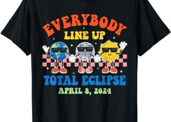 Retro Everybody Line Up Total Solar Eclipse 2024 Earth Moon T-Shirt