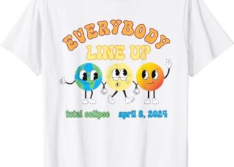 Retro Everybody Line Up Total Solar Eclipse 2024 Earth Moon T-Shirt