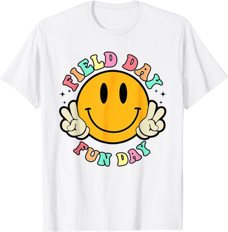 Retro Groovy Field Day Fun Day Smile Face Teacher Kids T-Shirt
