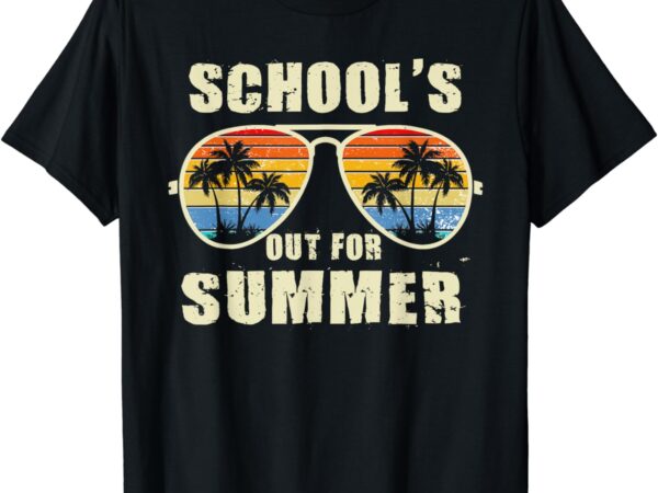 Retro schools out for summer last day of school teacher boy t-shirt