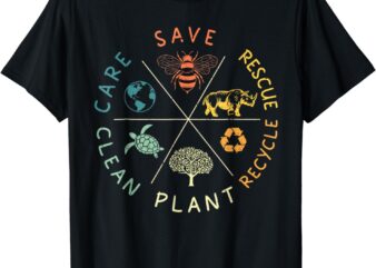Save Bees Rescue Animals Recycle Plastic Earth Day Vintage T-Shirt