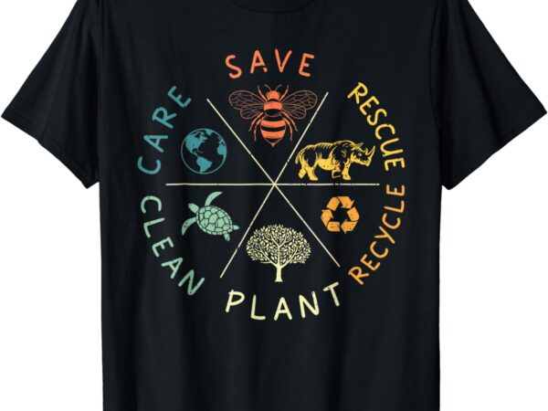 Save bees rescue animals recycle plastic earth day vintage t-shirt