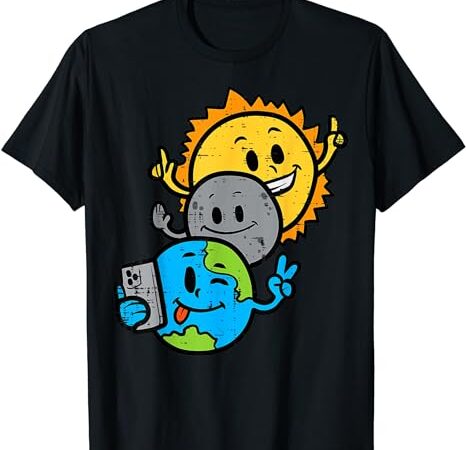 Selfie earth moon sun funny total solar eclipse 2024 kids t-shirt