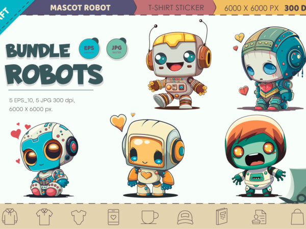 Bundle cartoon robots 01. t-shirt sticker.