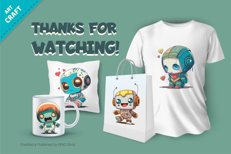 Bundle Cartoon Robots 01. T-Shirt Sticker.