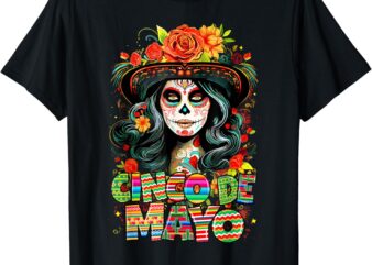 Sombrero La Catrina Women Fiesta Mexican Cinco De Mayo Retro T-Shirt