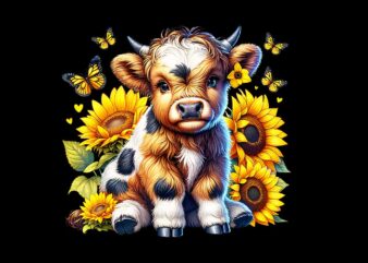 Highland Cow Sunflower Mother’s Day Farmer PNG
