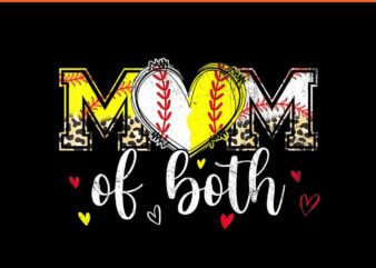Mom Of Both Baseball Softball Heart Leopard PNG