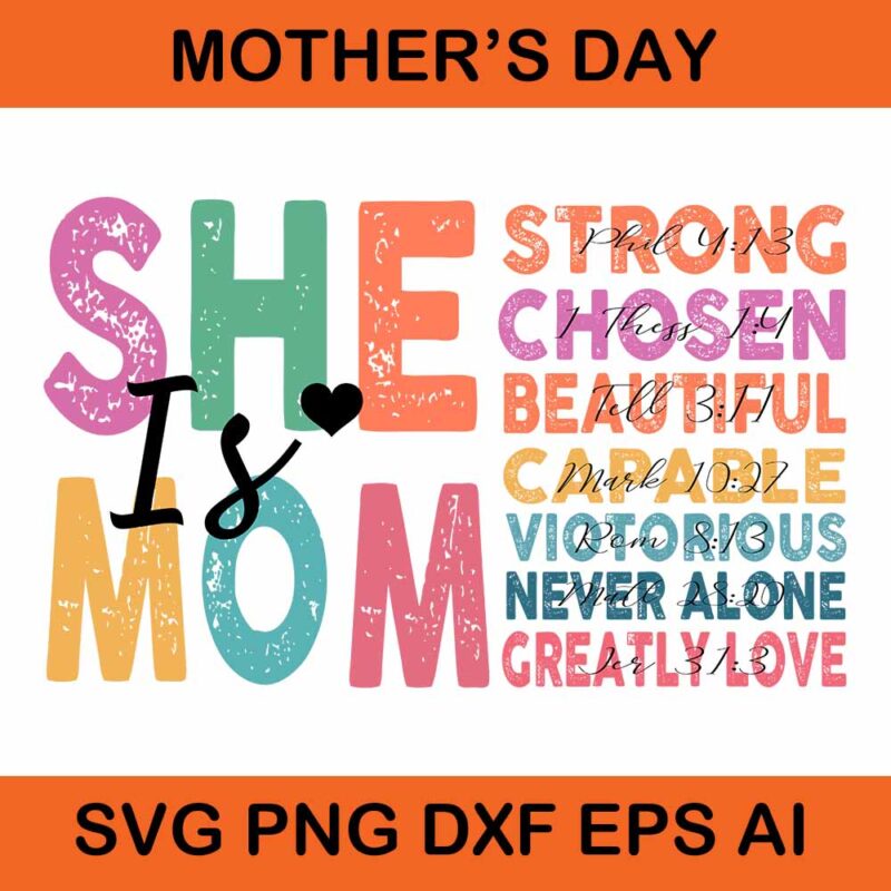 She is Mom Svg, Retro Mother Svg, Blessed Mom Svg