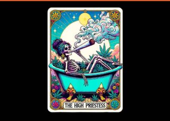 The High Priest.ess Retro Skeleton Marijuana Weed Tarot Card PNG