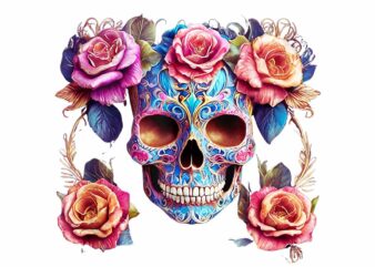 Dia de los Muertos Sugar Skull Day of the Dead Floral PNG