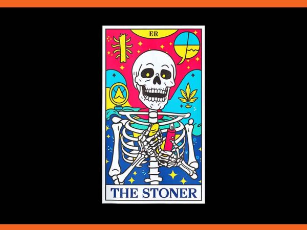 The stoner retro style 420 cannabis weed skeleton tarot card png t shirt designs for sale