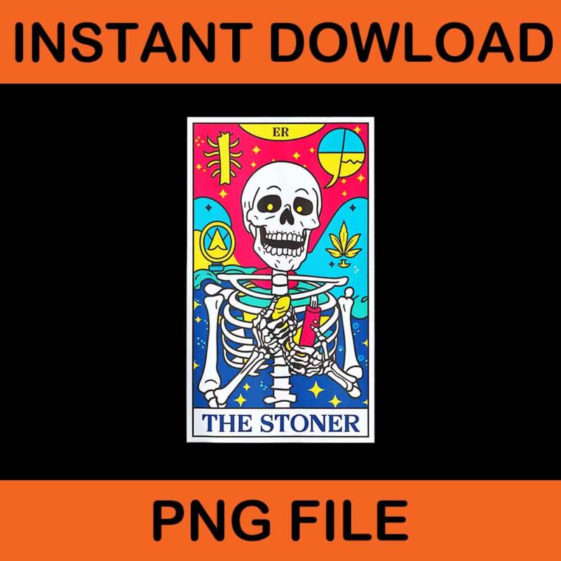 The Stoner Retro Style 420 Cannabis Weed Skeleton Tarot Card PNG