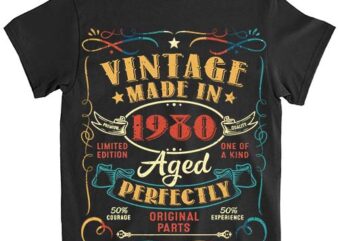 Vintage 44th Birthday Decorations Men Funny 1980 44 Birthday T-Shirt ltsp