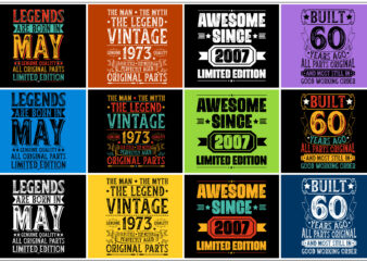 Vintage birthday t-shirt design bundle