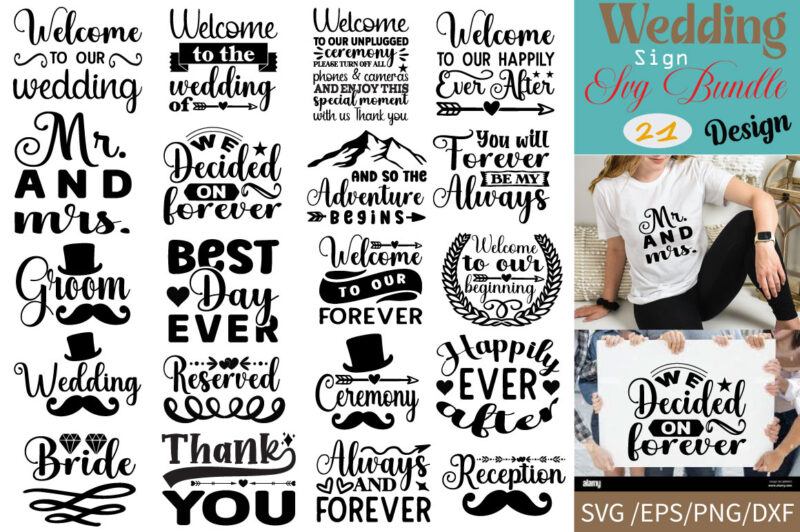 Wedding Sign T-shirt Bundle Wedding Sign SVG Bundle