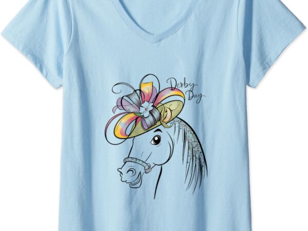 Womens cute horse 150th derby day 2024 horse racing fascinator hat v-neck t-shirt