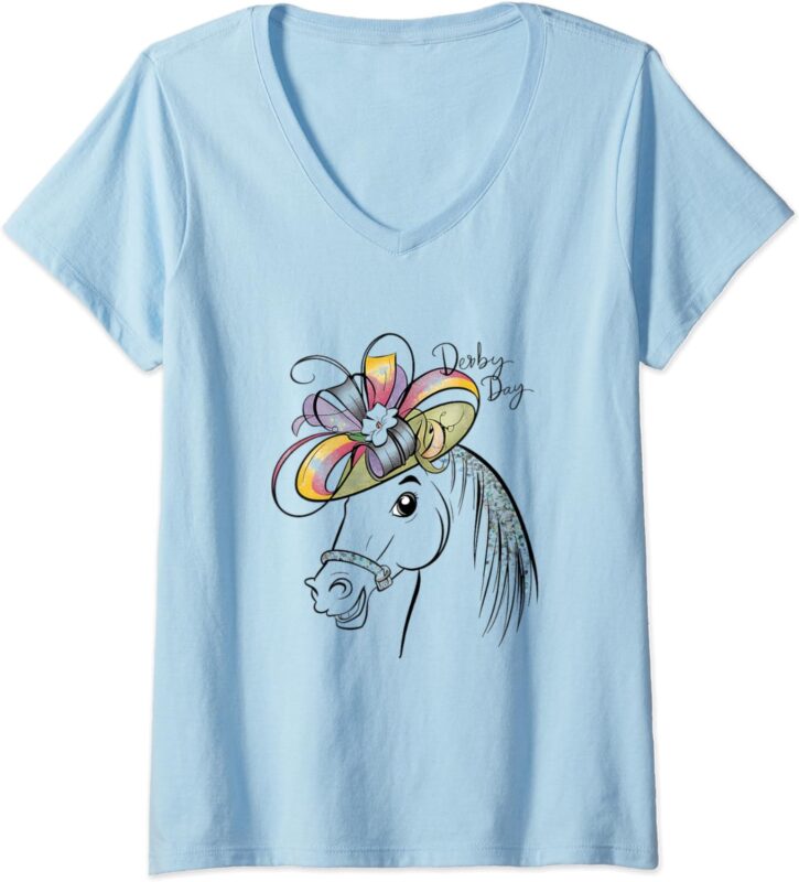 Womens Cute Horse 150th Derby Day 2024 Horse racing Fascinator Hat V-Neck T-Shirt