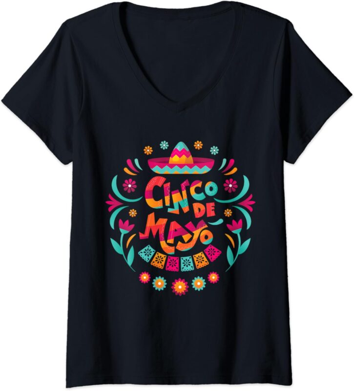 Womens Happy Cinco De Mayo Mexican Fiesta 5 De Mayo Mexico Party V-Neck T-Shirt