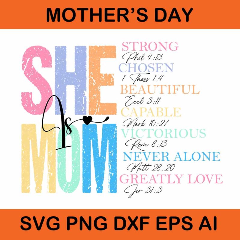 She is Mom Svg, Retro Mother Svg, Blessed Mom Svg