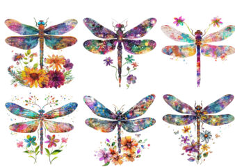 glitter Dragonfly with Flowers sublimation t shirt design template