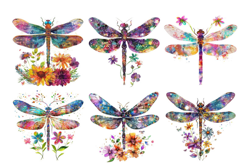 glitter Dragonfly with Flowers sublimation