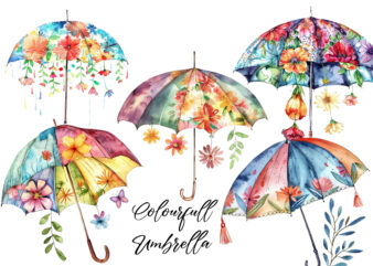 colourfull Umbrella with hanging Floral t shirt vector file