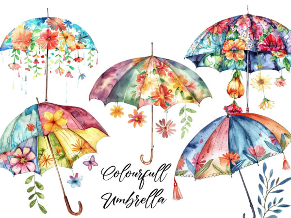Colourfull umbrella with hanging floral t shirt vector file