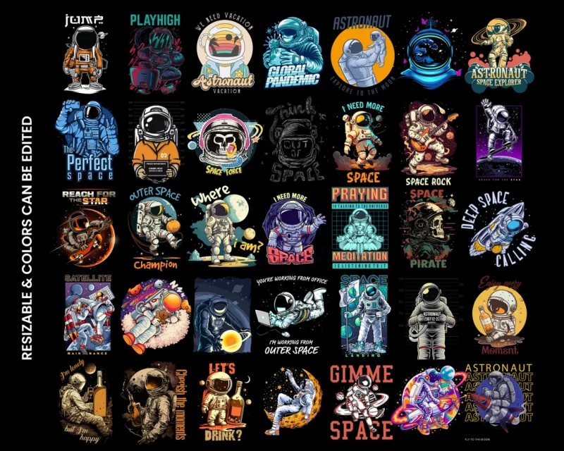 79 Astronaut T-Shirt Design Bundle, Streetwear Design, Aesthetic Design, Urban Streetstyle, Urban Streetwear, Urban svg, DTF, DTG