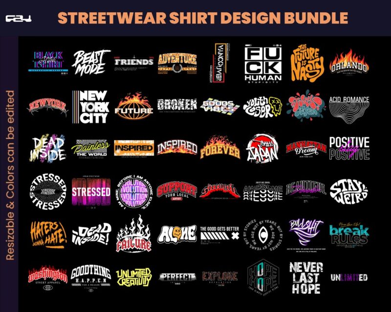 100 Text Urban Streetwear Designs,shirt Design bundle, Streetwear Designs, Typography Design, Urban Shirt designs, Graphics shirt, DTF, DTG