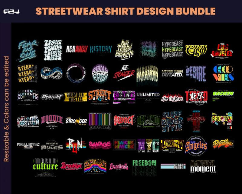 100 Text Urban Streetwear Designs,shirt Design bundle, Streetwear Designs, Typography Design, Urban Shirt designs, Graphics shirt, DTF, DTG