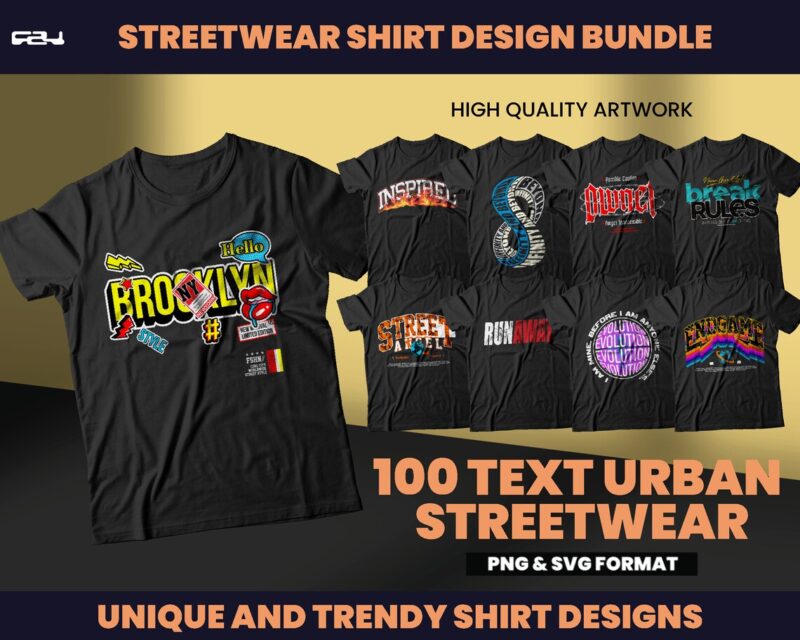 100 Text Urban Streetwear Designs,shirt Design bundle, Streetwear Designs, Typography Design, Urban Shirt designs, Graphics shirt, DTF, DTG