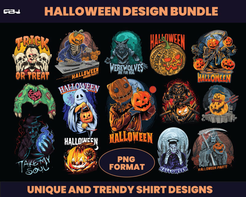 70 Halloween T-shirt designs bundle, pumpkin designs, horror, streetwear design bundle, shirt designs, graphic design, urban shirt, DTF, DTG