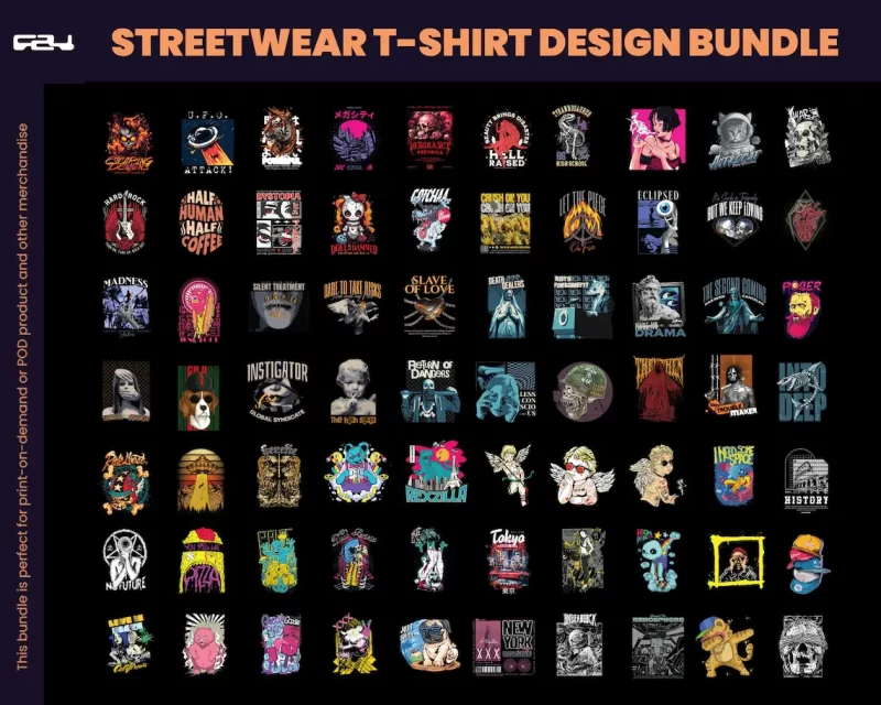 130 Urban Streetwear Designs, T-shirt Design bundle, Streetwear Designs, Aesthetic Design, Urban Shirt designs, Graphics shirt, DTF, DTG