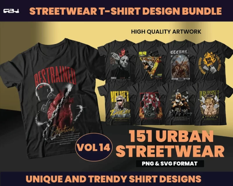 151 Urban Streetwear Designs, T-shirt Design bundle, Streetwear Designs, Aesthetic Design, Urban Shirt designs, Graphics shirt , DTF, DTG