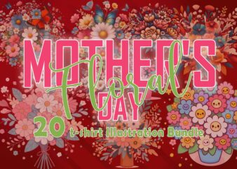 20 Watercolour Flower Mother’s Day T-shirt Illustration Clipart Bundle
